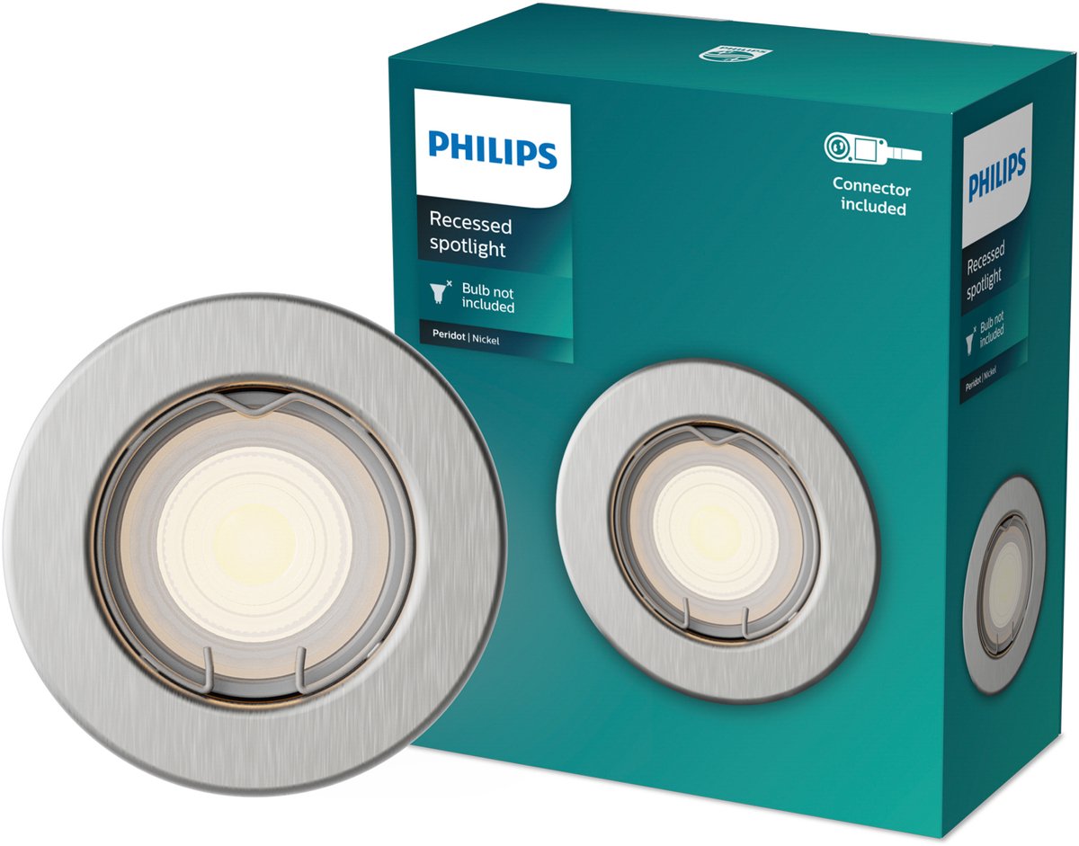 Philips LED Philips Peridot Einbaustrahler – GU10-Fassung – Nickel – rund – fester Kopf