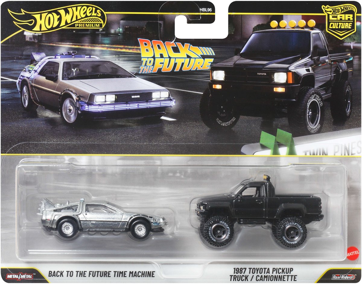 Hot Wheels Premium Car Culture 2er-Set – Back to the Future Time Machine und 1987 Toyota Pickup Truck