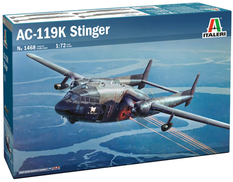 Italeri Modellbausatz Flugzeug – 1468 ac-119k Stinger Flugzeug aus Kunststoff – 1:72 – Modellbau