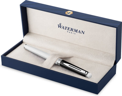Waterman Hemisphère-Füllfederhalter | schwarze und weiße Farbe mit palladiumbeschichteten Oberflächen | mittlere Feder aus Edelstahl | mit Geschenkbox