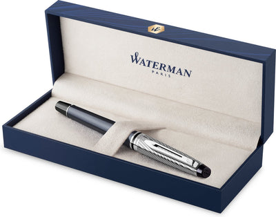 Waterman Expert Deluxe Tintenroller | Metallgraue Lackierung mit palladiumbeschichteten Details | feine Spitze mit schwarzer Tinte | Geschenkverpackung