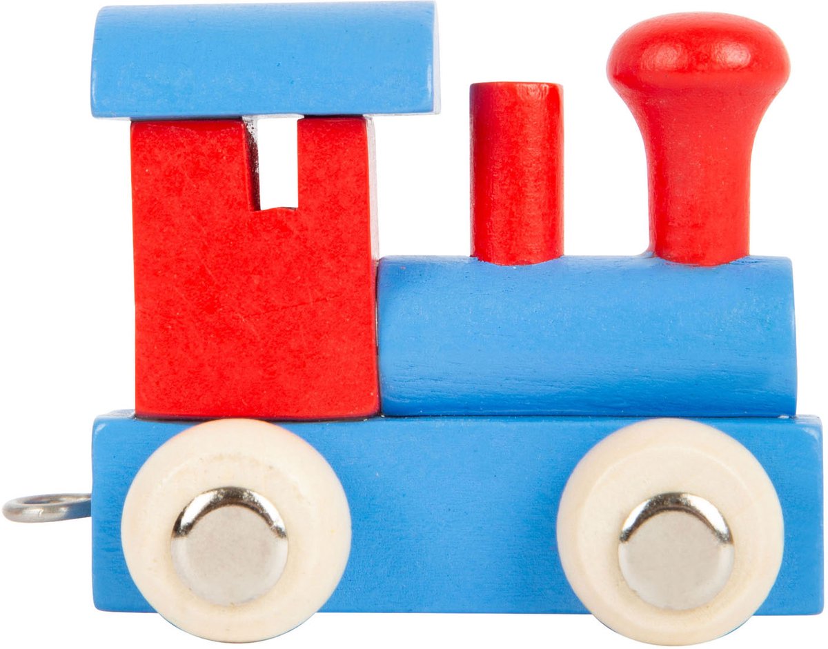 Kleiner Fuß Holz Schrift Lokomotive Rotblau