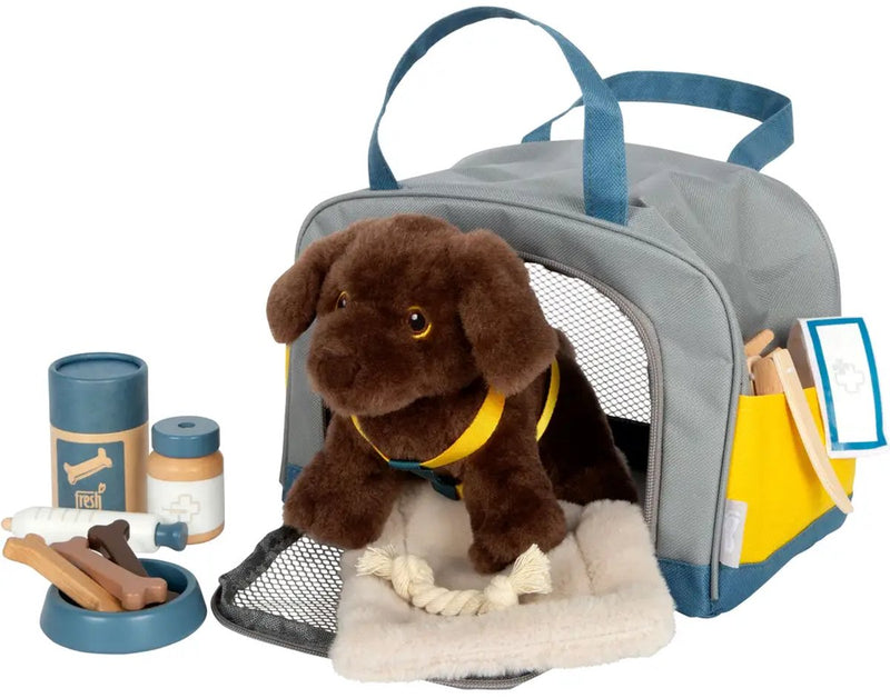 Kleiner Fußumarmendhund mit Trägertasche und Pflege -Set