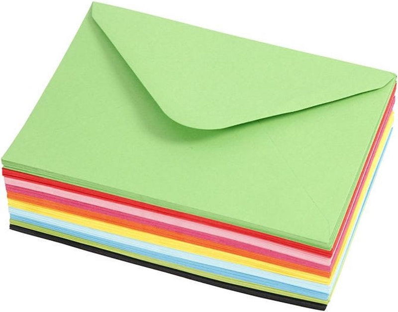 Farbige Umschläge der Firma Creativ, Umschlaggröße 11,5 x 16 cm, 80 g, verschiedene Farben, 10 x 10 Stück, 1 Karton