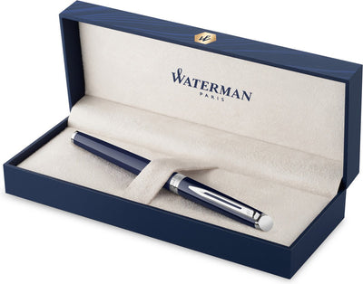 Waterman Hemisphère-Tintenroller, blauer Lack mit Palladiumdetails, feine Spitze, schwarze Tinte, Geschenkset
