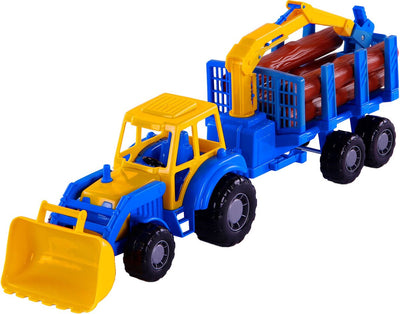 Cavallino Toys Cavallino Junior Traktor mit Tippanhänger und Holz, 46 cm