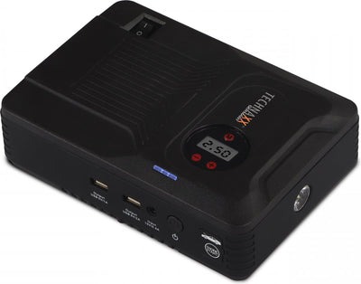 Technaxx tx-219 – 4-in-1-Multifunktions-Starthilfe, Batterieladegerät, Kompressor und Powerbank – 14000-mAh-Akku – LED-Lampe – 3,5-Bar-Kompressor – USB-Ausgänge – geeignet für Auto – Schwarz