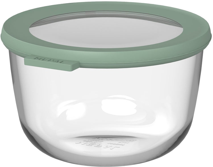 Mepal Lebensmittelbehälter aus Glas rund Cirqula – 1000 ml – Lebensmittelbehälter aus Glas – hitzebeständig bis 550 °C. ohne Deckel – Meal-Prep-Behälter – nordischer Salbei