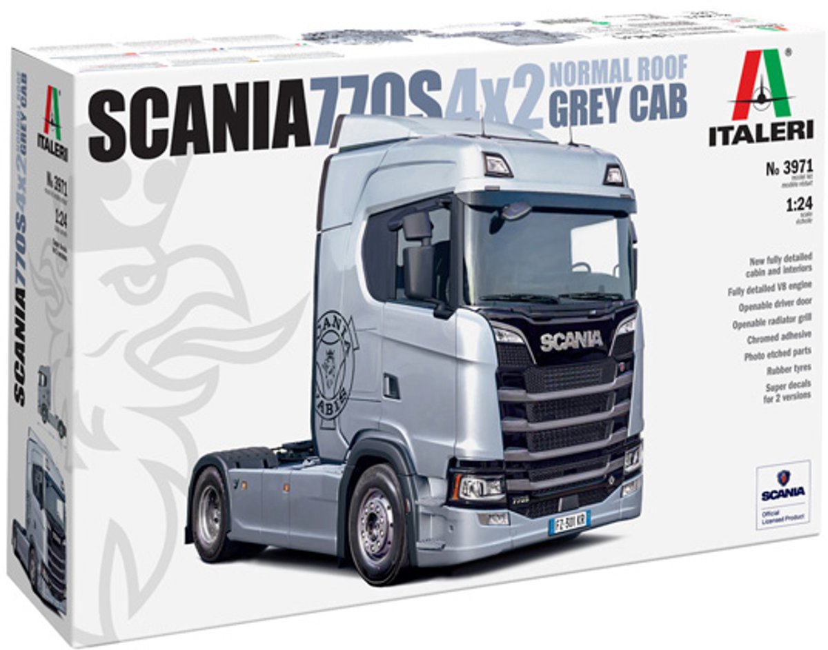 Italeri Modellbausatz LKW – 3971 Scania S770 V8 4x2 – normale Kabine – graue Version – LKW-Kunststoff – 1:24 – Modellbau