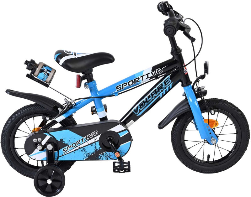Volare Sportivo Kinderfahrrad – Jungen – 12 Zoll – Blau Schwarz – Zwei Handbremsen
