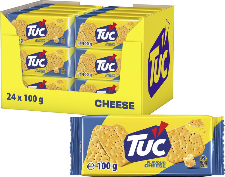 Tuc Cracker Käse – 24 x 100 g – Snack – für Getränke – im Ofen gebacken – Snacks – Cracker – Snack – lecker zum Film – Käse