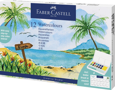 Faber-Castell Aquarell-Faber-Castell-Box mit 12 Farben und Wasserpinsel – FC-169714