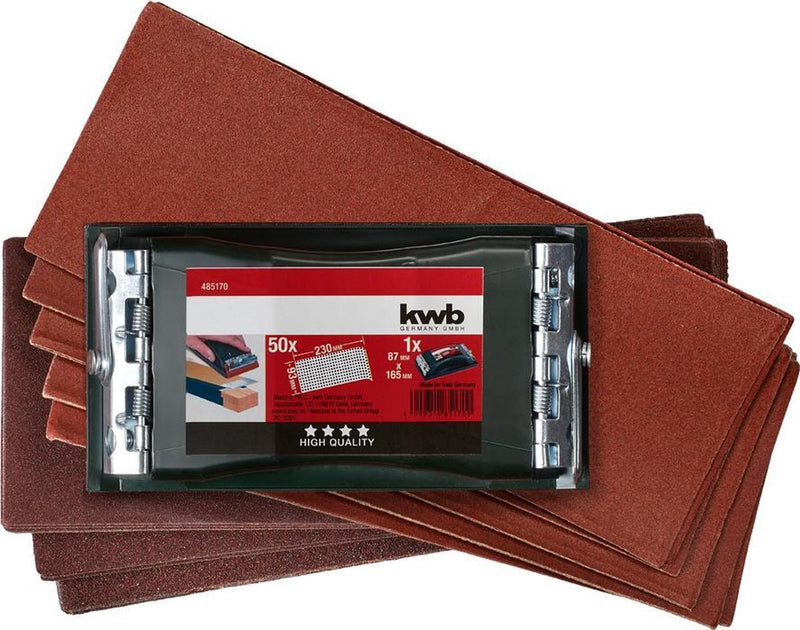 Kwb Handschleifer-Set, 2-teilig inkl. Schleifklotz mit Klemmvorrichtung und Schleifpapier-Schleifstreifen 93 x 230 mm (50-teilig)