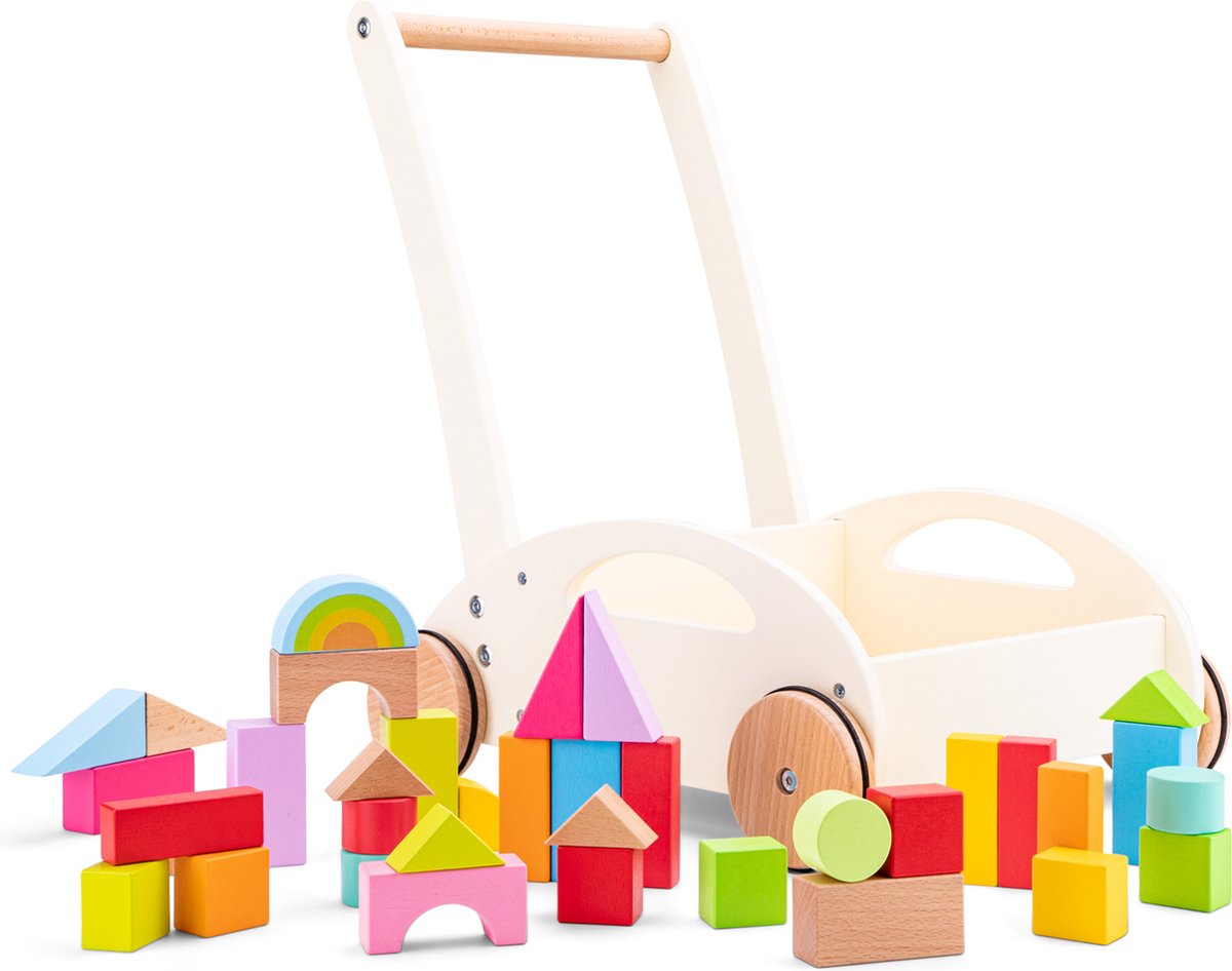 Holzbausteinwagen von New Classic Toys – inklusive 36 Bausteinen – Höhe 44 cm