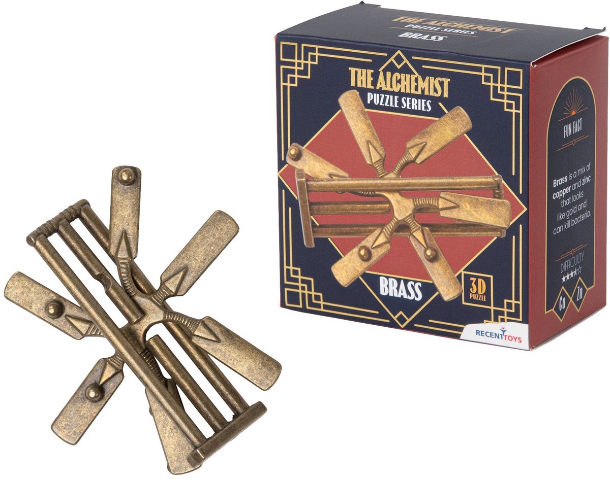Aktuelles Spielzeug-Denkspiel „Der Alchemist“ aus Messing – herausforderndes Puzzle.