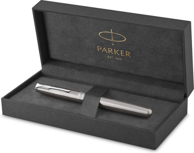Parker Sonett Tintenroller | Edelstahl mit Palladiumbesatz | feine schwarze Tinte | mit Geschenkbox