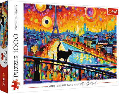 Trefl Puzzle Katze in Paris – 1000 Teile – farbenfroher Pariser Puzzlespaß.