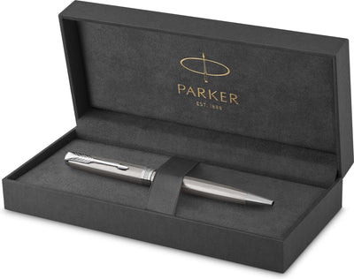 Parker Sonett Kugelschreiber | Edelstahl mit Palladiumkante | mittlere Feder | schwarze Tinte | Geschenkverpackung