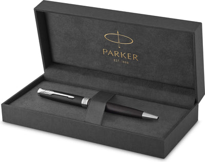 Parker Sonett Kugelschreiber | mattschwarz mit Palladiumrand | mittlere Feder mit schwarzer Tinte | Geschenkbox