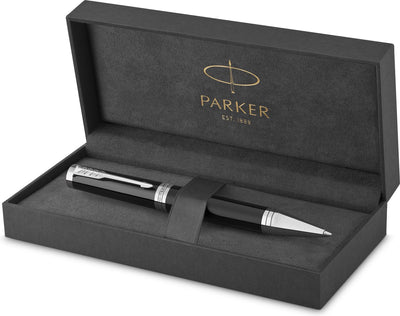 Parker Ingenuity Kugelschreiber | Kernsammlung | schwarz mit Chrom-Finish | schwarze Tinte | mittlerer Punkt | Geschenkbox