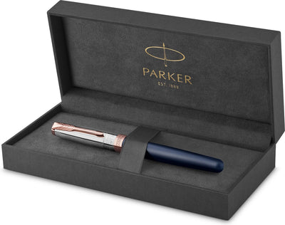 Parker Sonett Tintenroller | Intrepid Journeys Collection, Mt. Fuji Edition | blauer Lack und massives Silber mit roségoldenen Details | feine Feder mit schwarzer Tinte | Geschenkverpackung