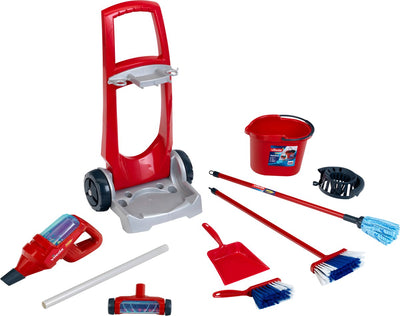 Klein Toys Vileda Reinigungswagen - inkl. 3in1 Stabstaubsauger – rot