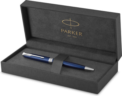 Parker Sonett Kugelschreiber | blau lackiert mit Palladiumbesatz | schwarze Tinte mit mittlerer Spitze | Geschenkverpackung
