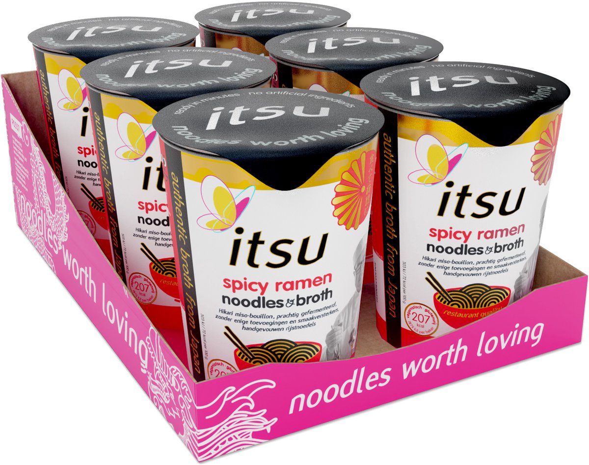 Itsu würzige Ramen-Nudelbecher 6 x 64 Gramm