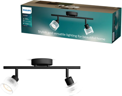 Philips Höraufbaustrahler – LED-Gu10-Fassung – ausrichtbar – 2 Lichtpunkte – Clickfix – Schwarz mit geriffeltem Glas
