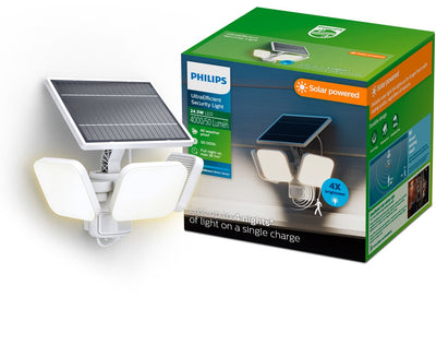 Philips LED Philips Ultraeffiziente Zyren-Wandleuchte – Solar-Sicherheitslampe – Flutlicht – Bewegungssensor – helles weißes Licht: 5000 K – 24,5 W – Weiß – zwei Lichtmodi – Dämmerungssensor – Solarenergie – wasserbeständig
