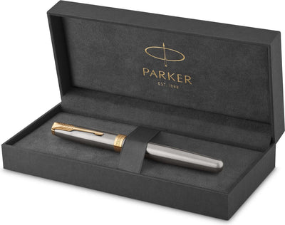 Parker Sonett Füllfederhalter | Edelstahl mit Golddetails | feine Feder | Geschenkbox