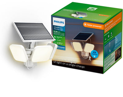 Philips LED Philips Ultraeffiziente Zyren-Wandleuchte – Solar-Sicherheitslampe – Flutlicht – Bewegungssensor – helles weißes Licht: 3000 K – 24,5 W – Weiß – zwei Lichtmodi – Dämmerungssensor – Solarenergie – wasserbeständig