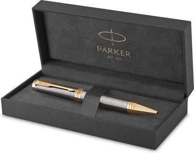 Parker Ingenuity Kugelschreiber | graue Farbe mit goldenen Details | mittlerer Punkt | blaue Tinte | Geschenkverpackung