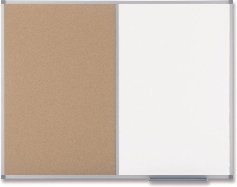 Nobo klassische Kombination aus Kork, Stahl, Pinnwand, Whiteboard, Memoboard inklusive Montagematerial – 900 x 600 mm – weiß, naturbraun
