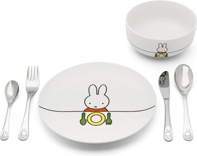 Zilverstad - Kindergeschirrset Miffy 6-teilig, Porzellan, Edelstahl 18 10