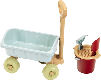 Klein Toys kleiner Fuß-Handwagen mit Eimer-Set – Handwagen, Eimer, Sieb, Schaufel und Rechen – recycelter Kunststoff – mehrfarbig