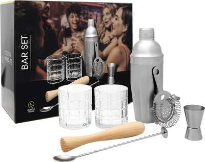 Leopold Vienna - Cocktailset 7-teilig (Cocktailshaker, Pipette, Stößel, Barlöffel, Gläser) Geschenk-Geschenkset