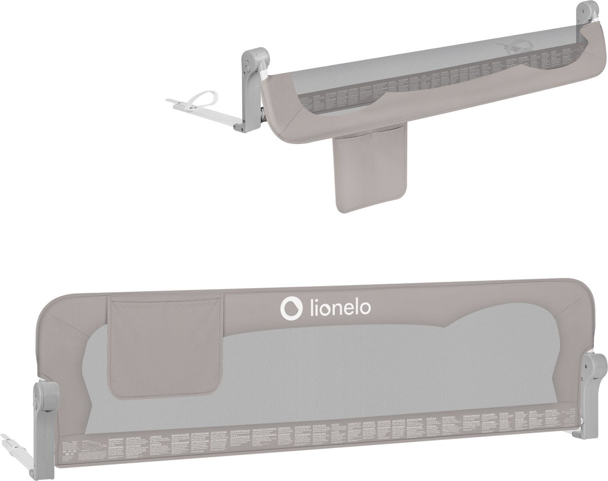 Lionelo Eva-Bettgitter – Sicherheitsbarriere bis 27 kg – 180° faltbar – 150 cm breit – robuster Aluminiumrahmen – sicherer Gurtstandsichere Blockade – für Kinder von 18 Monaten bis 5 Jahren