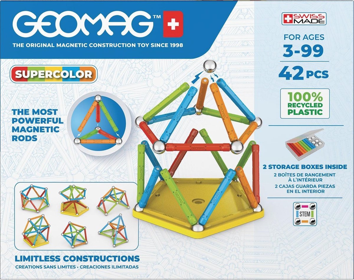 Geomag Magicube Super Color Recycling – magnetische Bausteine mit Farbakzenten – 42-teilig – ab 5 Jahren