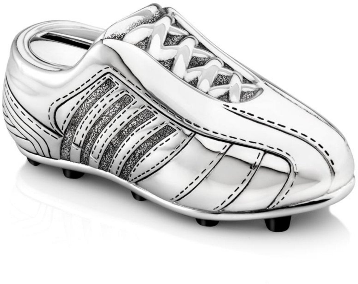 Zilverstad – versilbertes Fußballschuh-Sparschwein