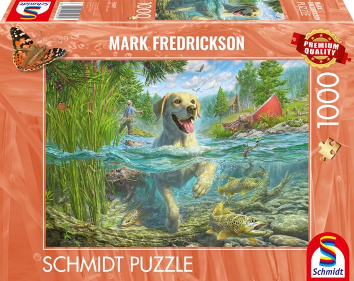 999Games Schmidt-Puzzle – Gelber Labrador angeln, 1000 Teile – Puzzle
