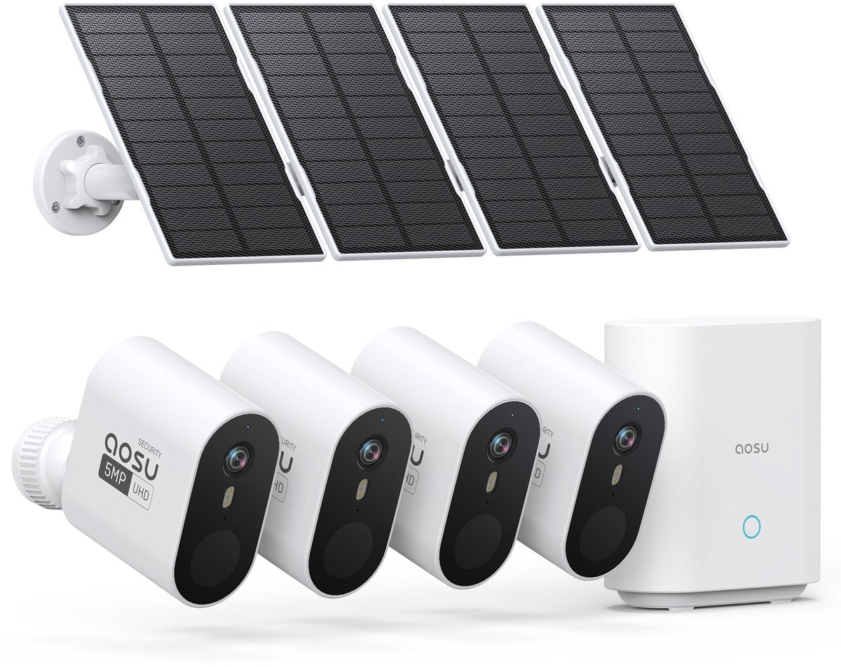 Aosu Solarcam-System max – 4 Sicherheitskameras – 2k-Auflösung – Solarenergie – kabellos – 32 GB