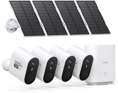 Aosu Solarcam-System max – 4 Sicherheitskameras – 2k-Auflösung – Solarenergie – kabellos – 32 GB