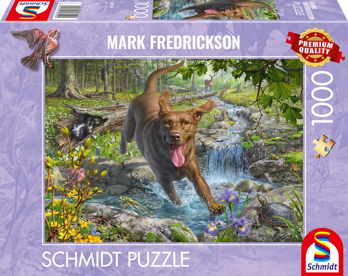 Schmidt – Puzzle – Hundeliebe, Frühlingsspaziergang mit Labrador Retriever – Mark Fredrickson – 1000 Teile – Erwachsene – ab 12 Jahren