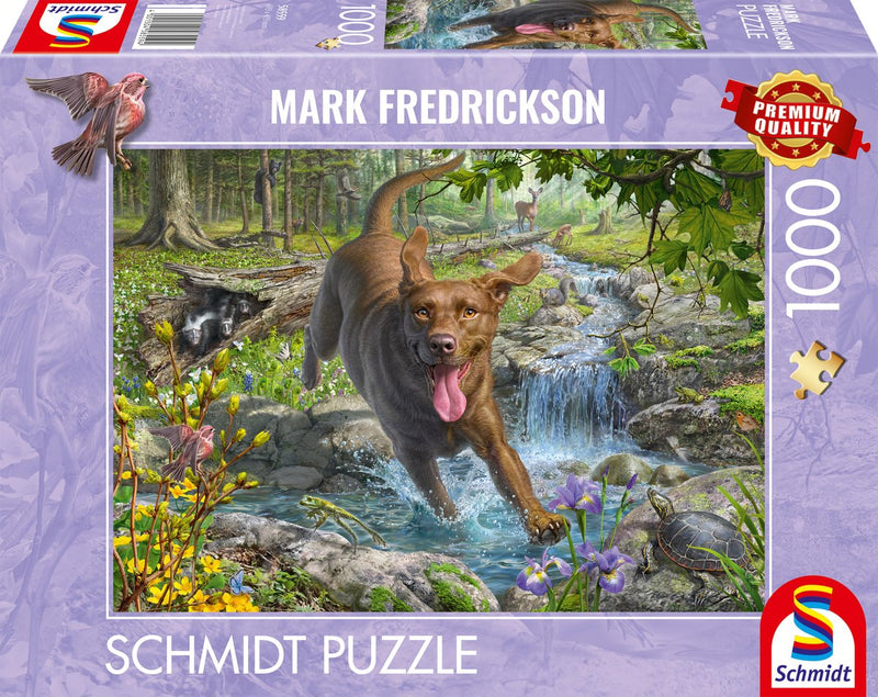 Schmidt – Puzzle – Hundeliebe, Frühlingsspaziergang mit Labrador Retriever – Mark Fredrickson – 1000 Teile – Erwachsene – ab 12 Jahren
