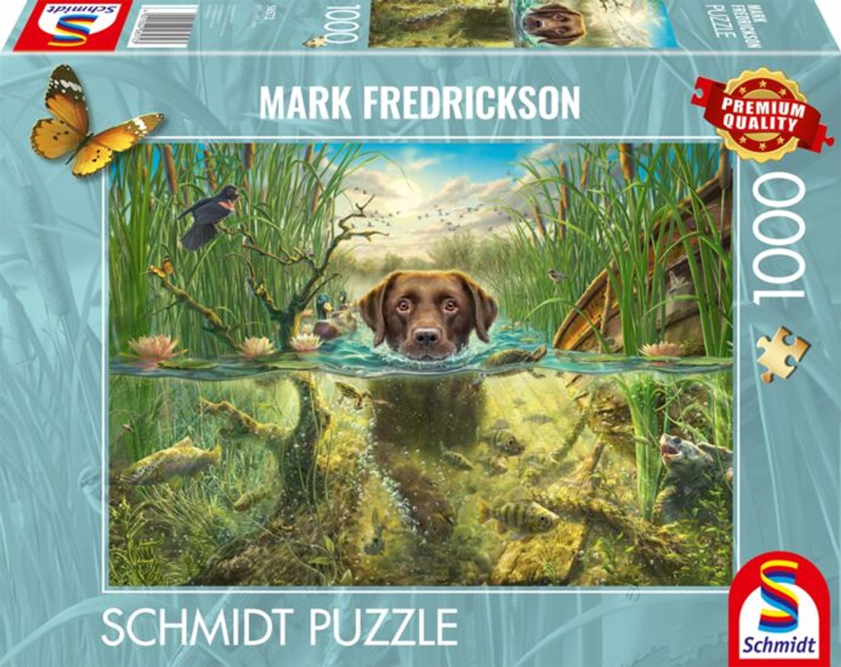 999Games Schmidt-Puzzle – Schokoladen-Labrador schwimmend, 1000 Teile – Puzzle
