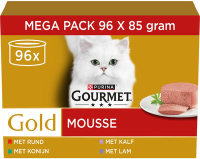 Gourmet Gold Mousse – Nassfutter für Katzen – Kaninchen, Rind, Kalb, Lamm – 96 x 85 g