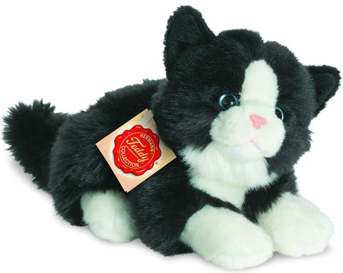 Teddy Hermann Hermann Teddy Stofftier Katze Katze – weicher Plüschstoff – hochwertige Kuscheltiere – schwarz und weiß – 20 cm