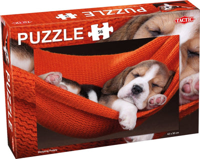 Tactic schlafender Welpe – Puzzle – 56 Teile – süßes Tierporträt für junge Puzzler – elegantes und beruhigendes Design – hohe skandinavische Qualität