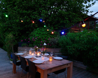 Calex-Lichterkabel 10 m – Lichterkette für den Außenbereich – Gartenbeleuchtung – Terrassenbeleuchtung mit farbigem Licht